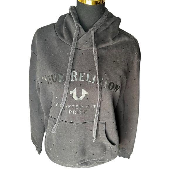 True Religion Black Gem Drawstring Hoodie Unisex Size Medium – Oversized Fit - Picture 1 of 5
